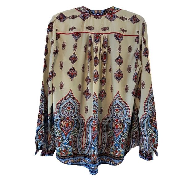 Vintage (tagless) long sleeve v-neck top w/boho print - Picture 7 of 13